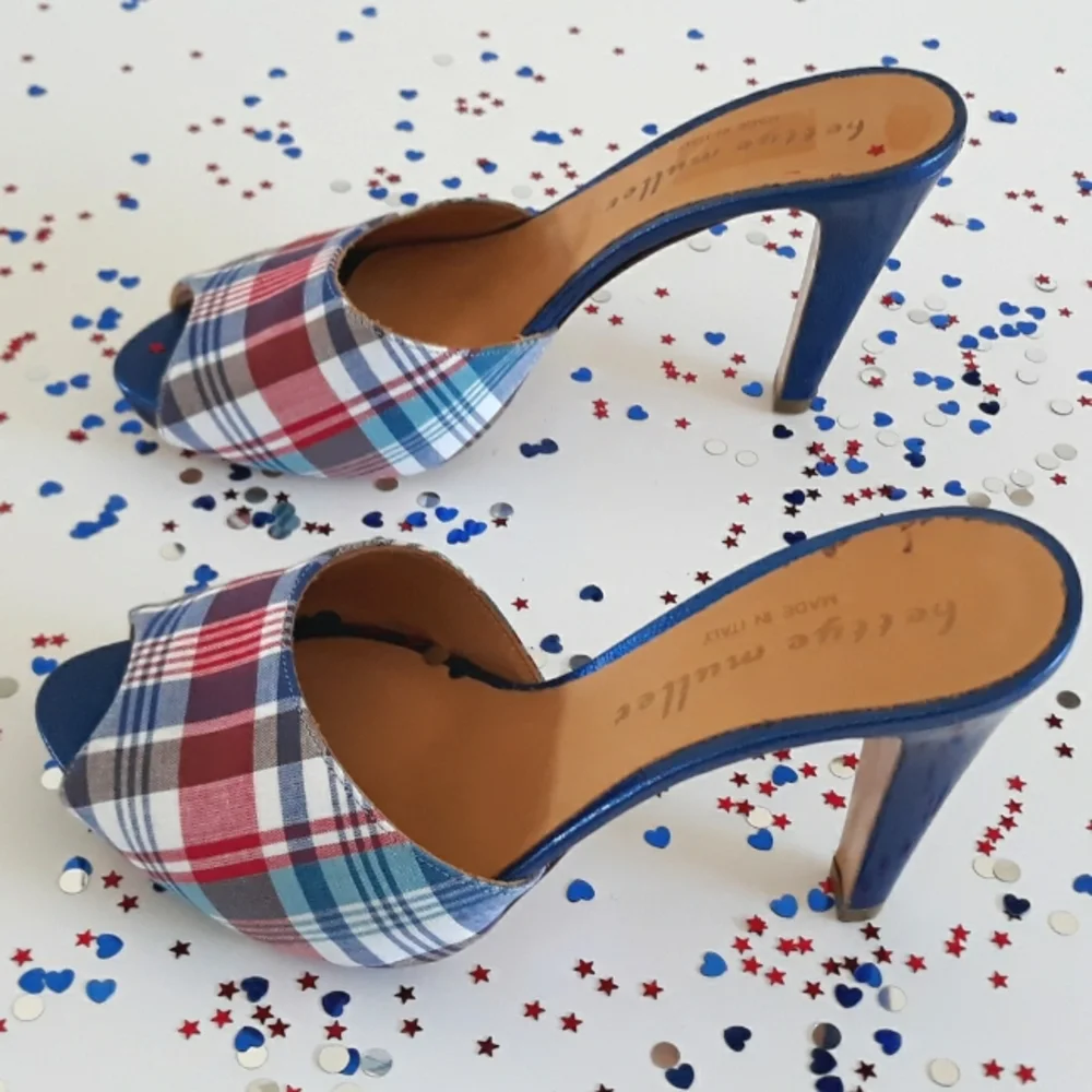 Bettye Muller Madras Leather Platform Heels 37.5 Italy